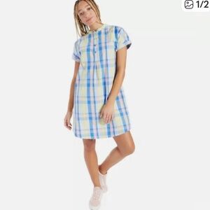 Style & Co. sz Petite Medium Yellow Blue Pink Pastel Plaid dress sundress summer